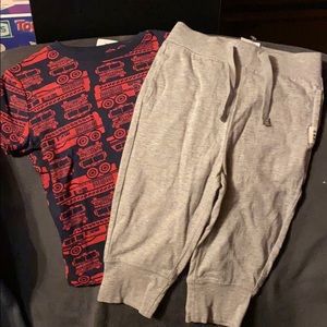 Baby Gap Firetruck shirt and gray sweatpants